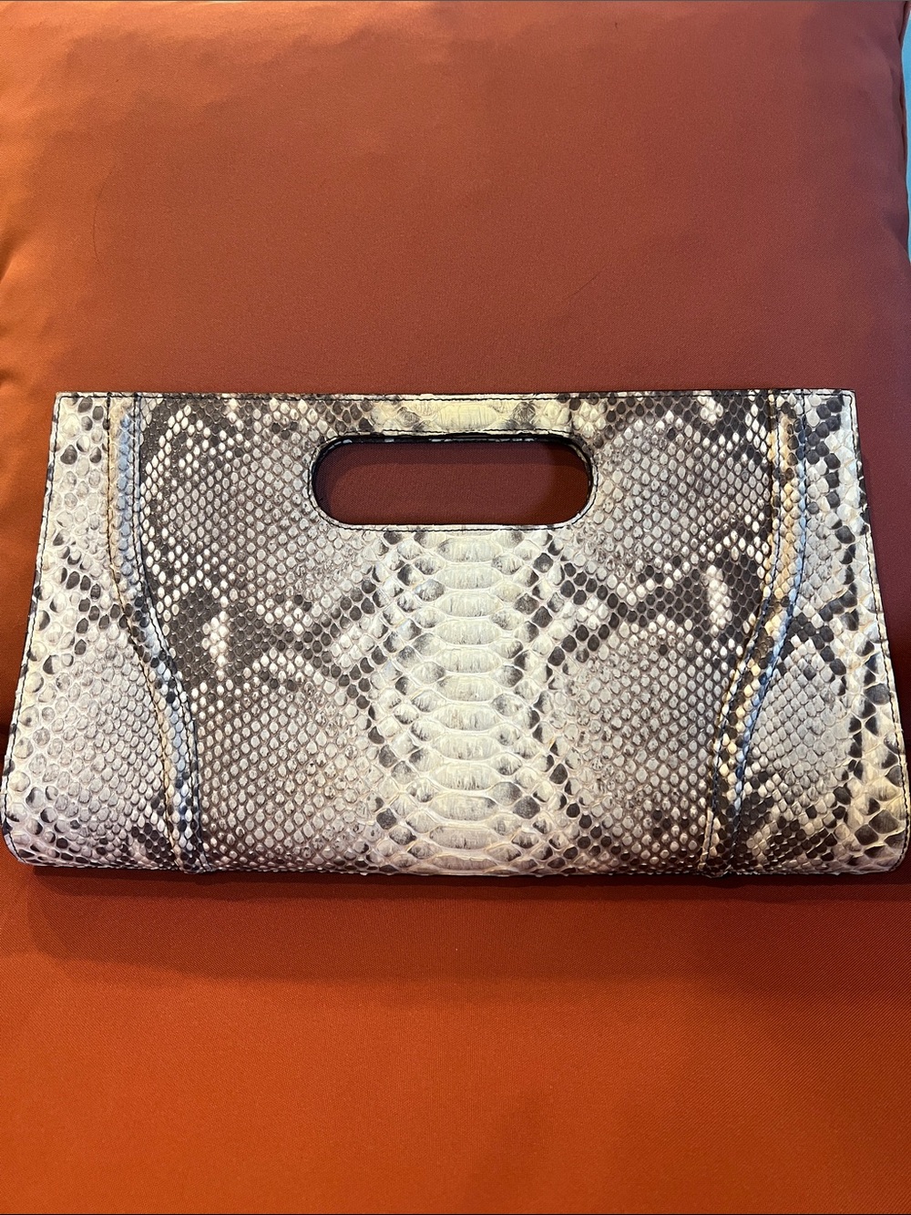 Tribe of Two - Real Python-Texture Cutout Handle Clutch - Gray/Black